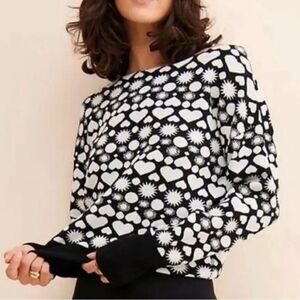 Anthropologie Maeve Heart and Sun Sweater Black White